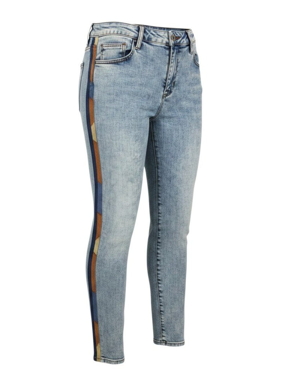Grace in LA Womens 29 High Waist Acid Wash Side Stripe Patchwork Skinny Jeans - Picture 2 of 9